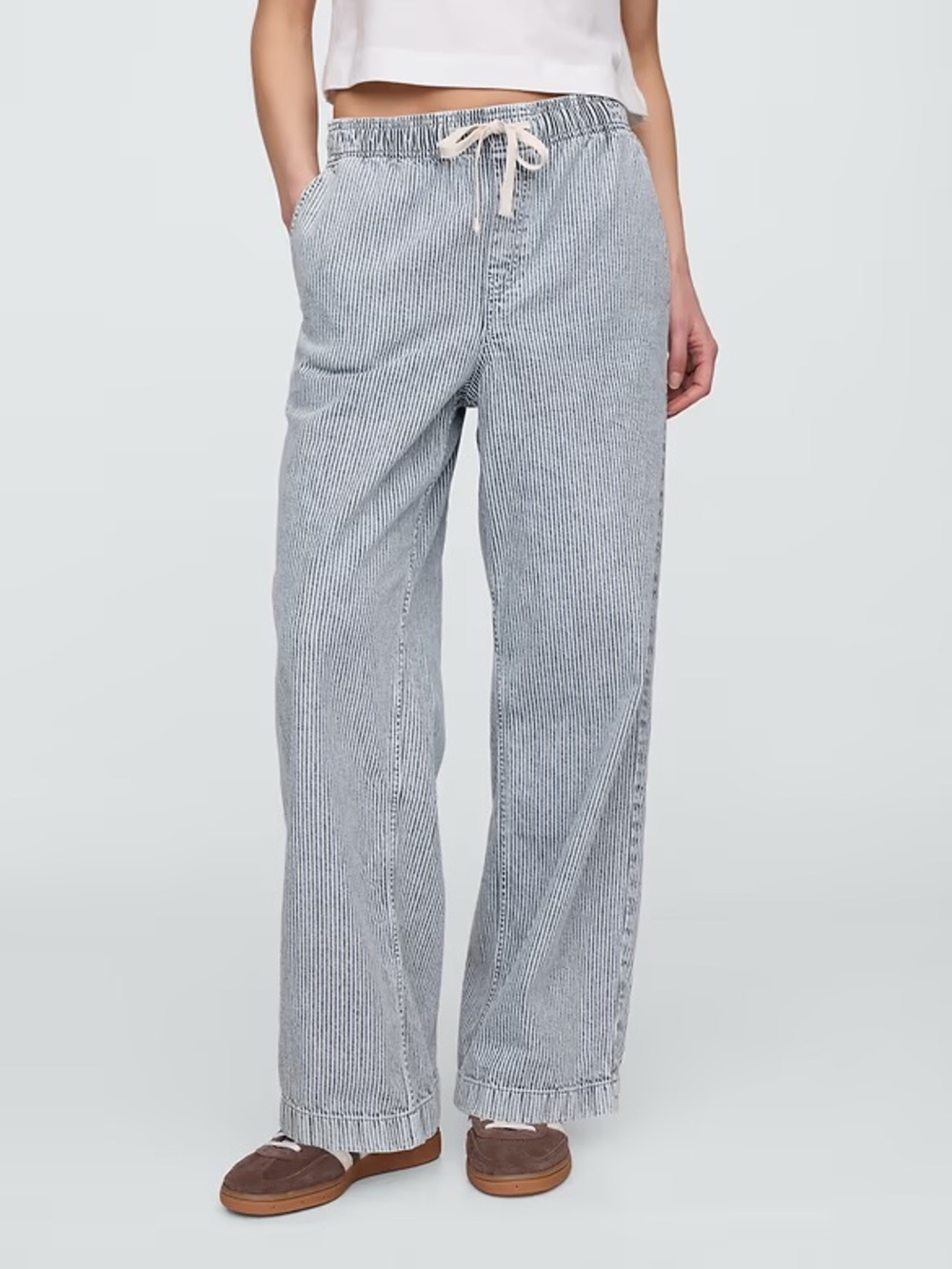 Gap Factory High Rise Pull-On Wide Leg Jeans Railroad Stripe Blue S